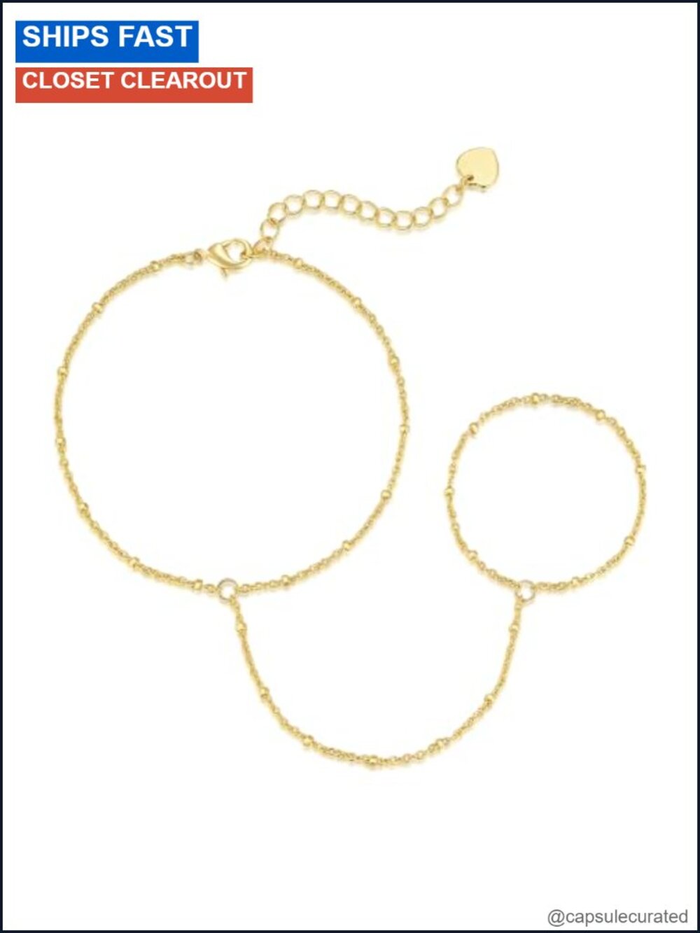 14K Gold Plated Link Bracelet with Hand Chain for Women